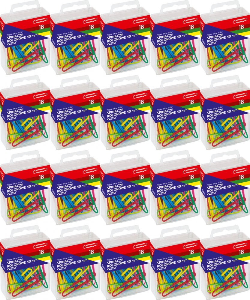 20x Spinacz Grand R-50, okrągły, w pudełku, 50mm, 18 sztuk, mix kolorów
