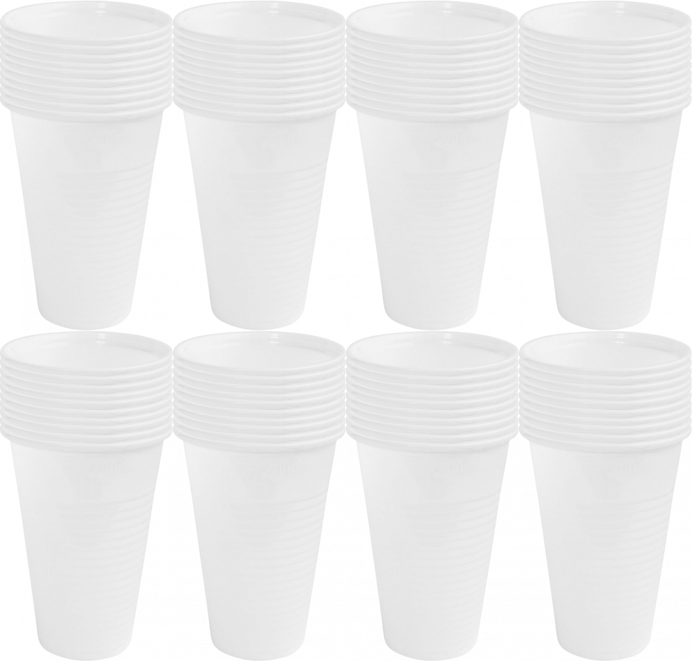 8x Kubki wielorazowe, 200ml, plastik, 100 sztuk, biały