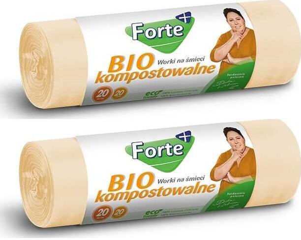 2x Worki na śmieci Forte+, kompostowalne, na odpady BIO, 20l, 20 sztuk, beżowy