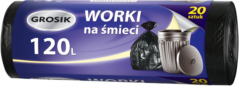 Worki na śmieci Grosik, na odpady zmieszane, 120l, 20 sztuk, czarny