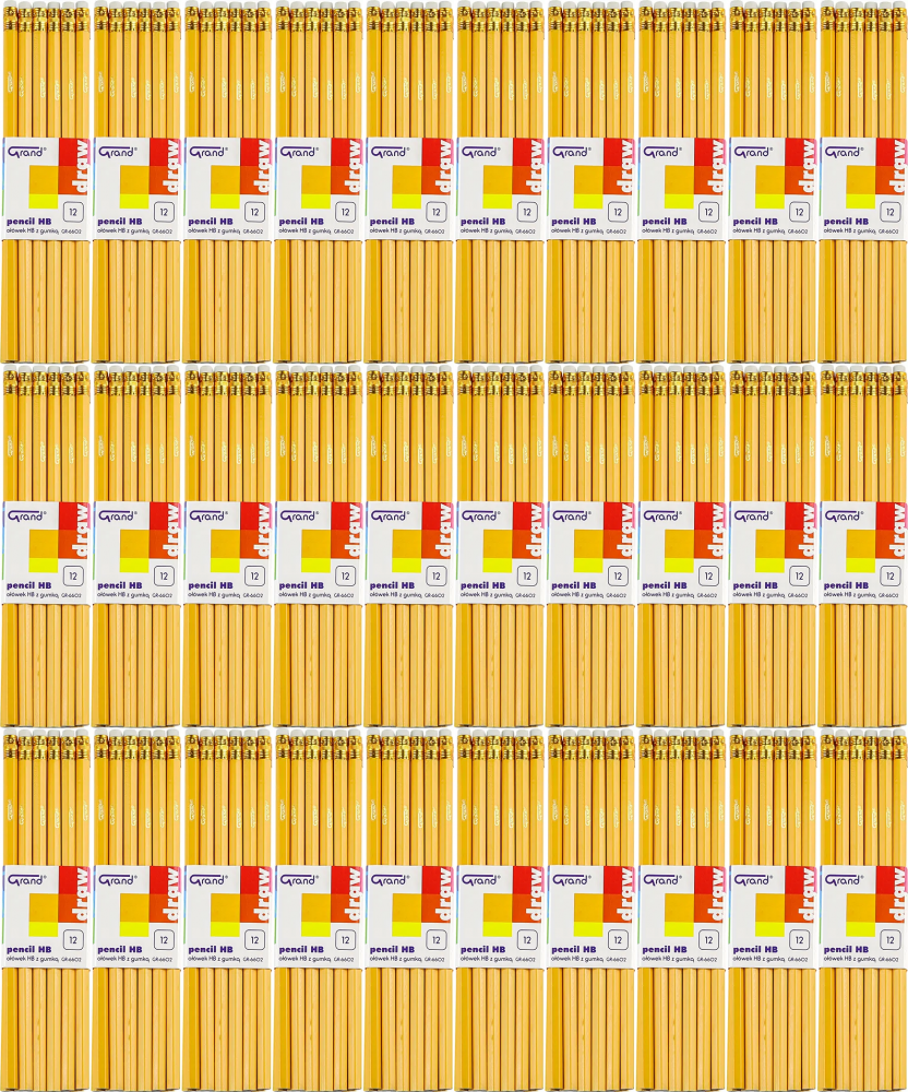 48x Ołówek Grand, lakierowany, HB, 12 sztuk, z gumką, żółty
