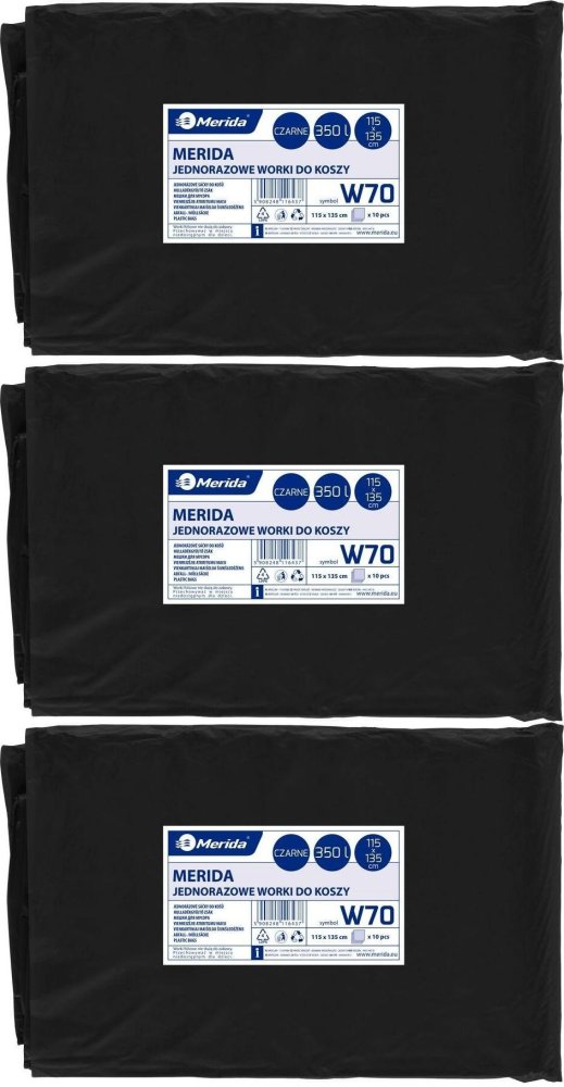 3x Worki na śmieci Merida W70, na odpady zmieszane, 350l, 10 sztuk, czarny
