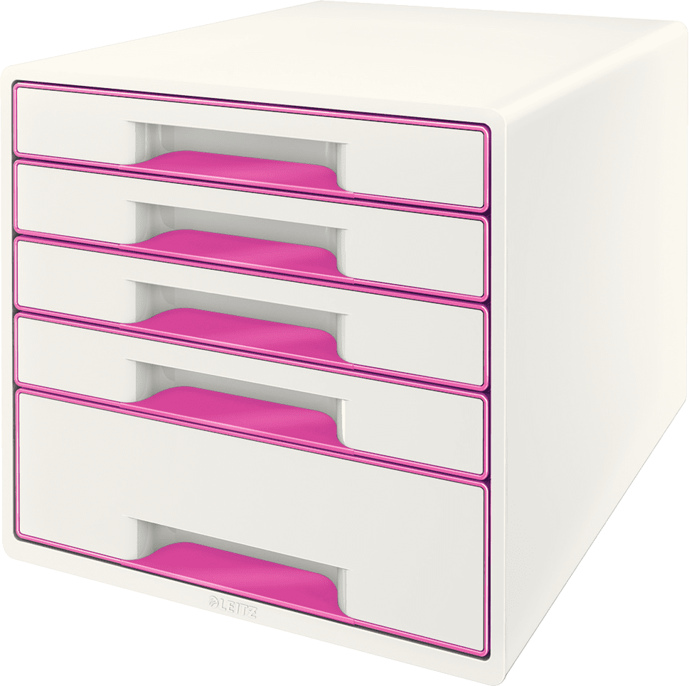 Pojemnik Leitz Wow Cube, z 5 szufladami, A4+, biało-różowy
