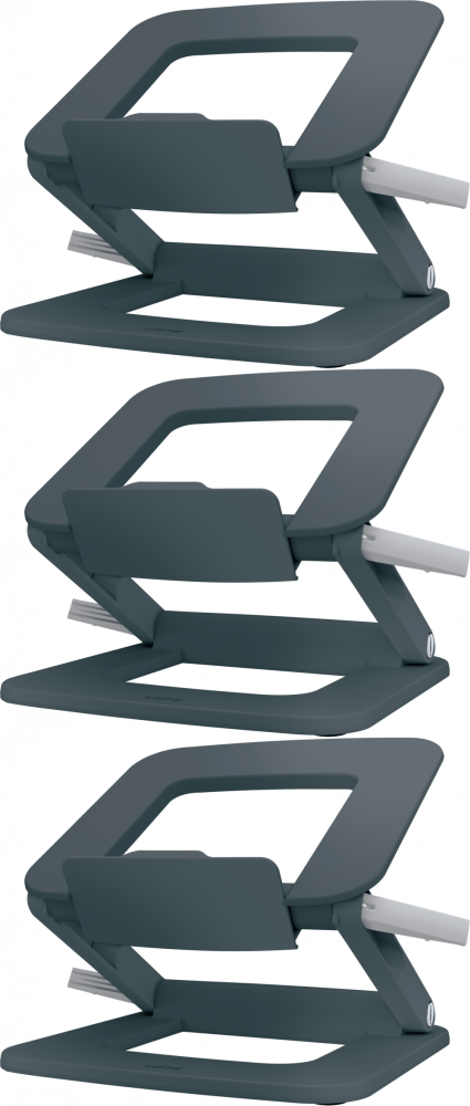 3x Podstawka pod laptopa Leitz Ergo, 80% plastiku z recyklingu, 258x45x253mm, ciemnoszary