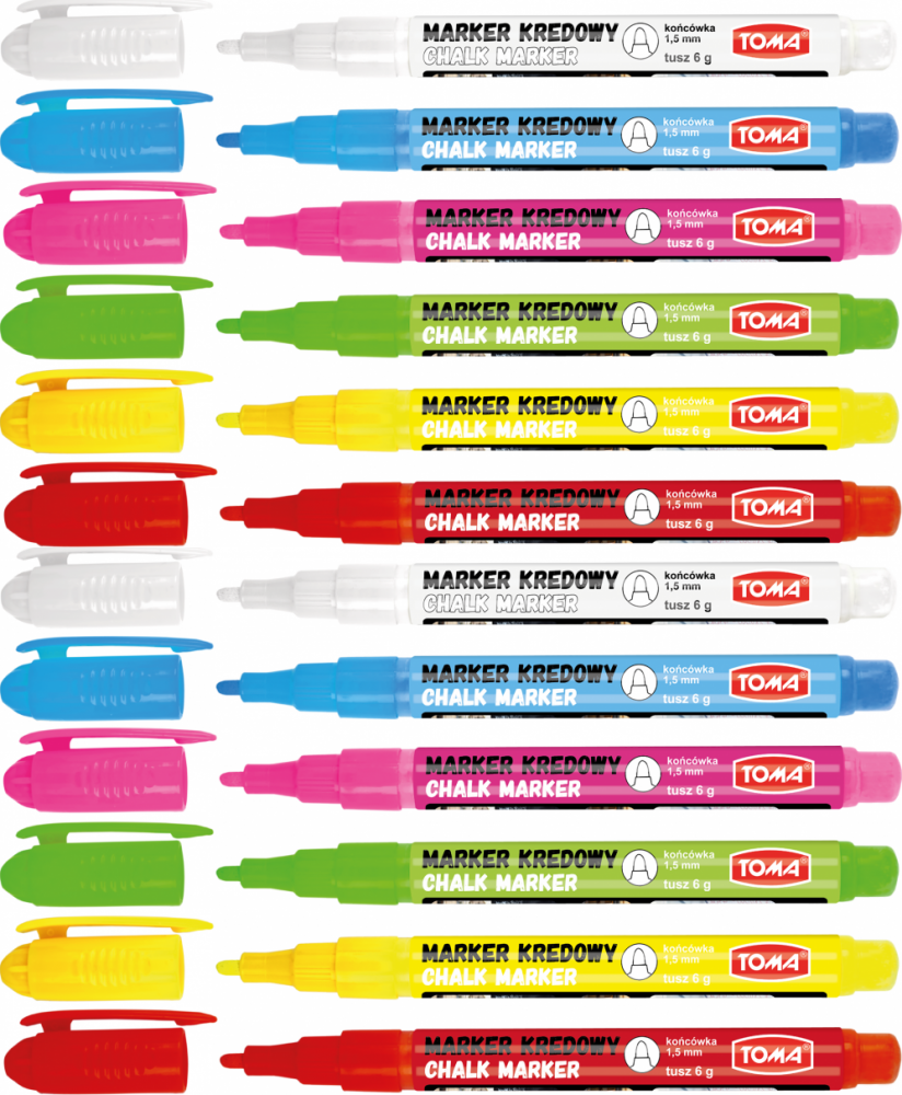 2x Marker kredowy Toma TO-293, okrągła, 1.5mm, 6g, 6 sztuk, mix kolorów