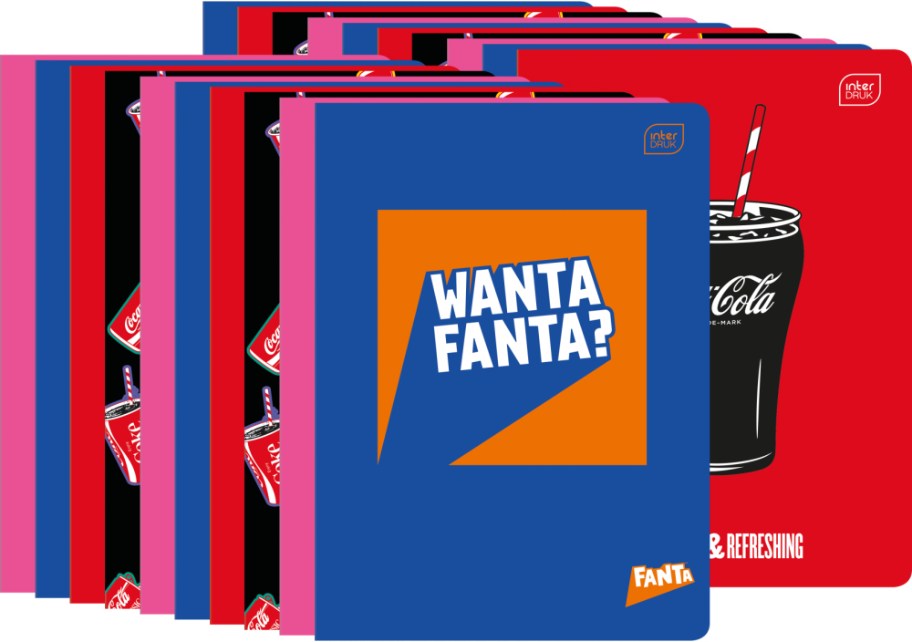 20x Zeszyt A5 Interdruk Coca Cola, w kratkę, 32 kartki, mix wzorów