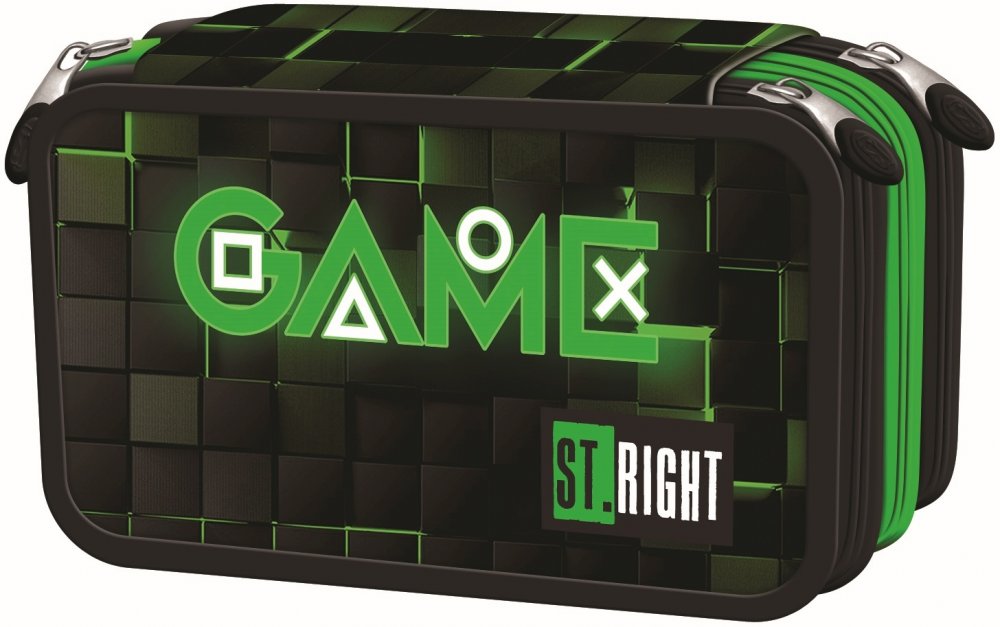 Piórnik szkolny St.Right PC5, 3-komorowy, z wyposażeniem, Green Game