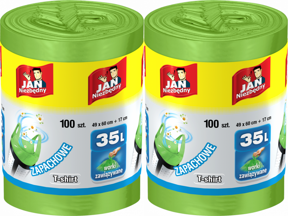 2x Worki na śmieci Jan Niezbędny T-shirt, zapachowe, na odpady zmieszane, 35l, 100 sztuk, zielony