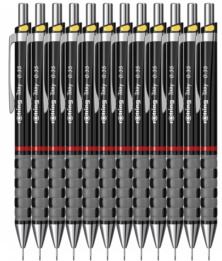 12x Ołówek automatyczny Rotring Tikky III, z gumką 0.35 mm, czarny