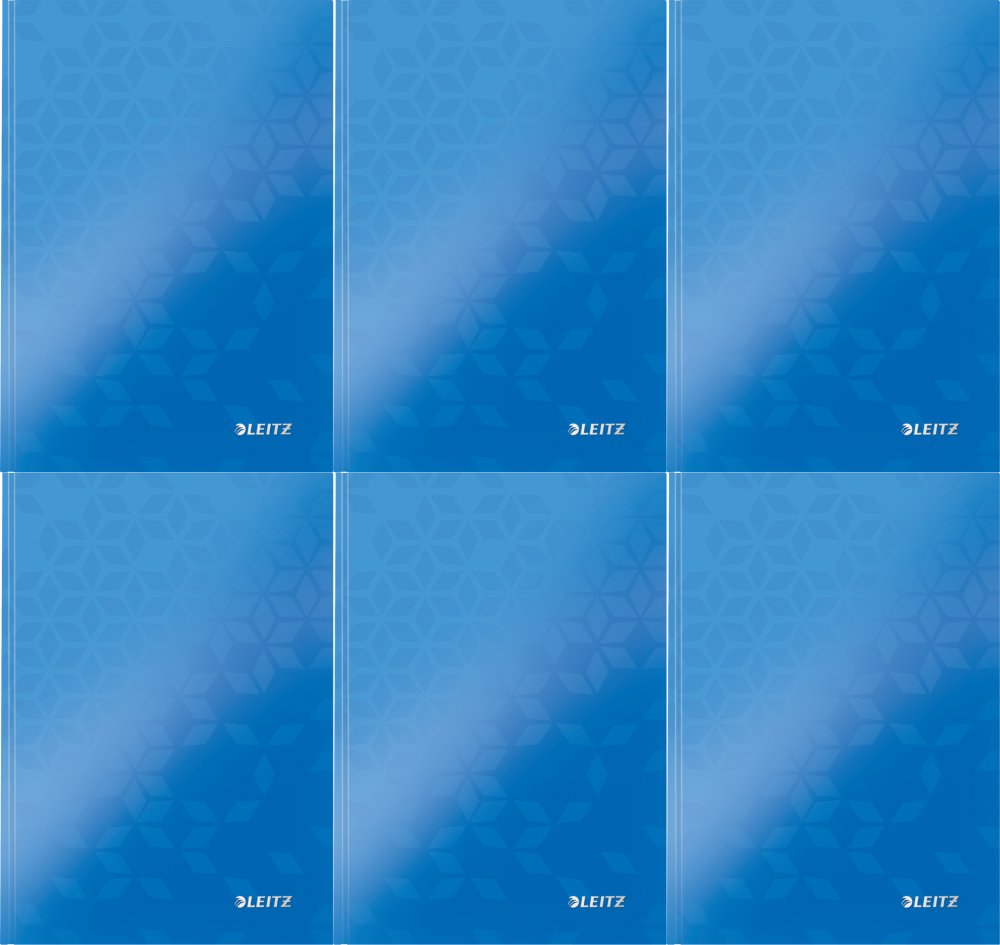6x Zeszyt w kratkę Leitz Wow, A5, twarda oprawa, 80 kartek, niebieski