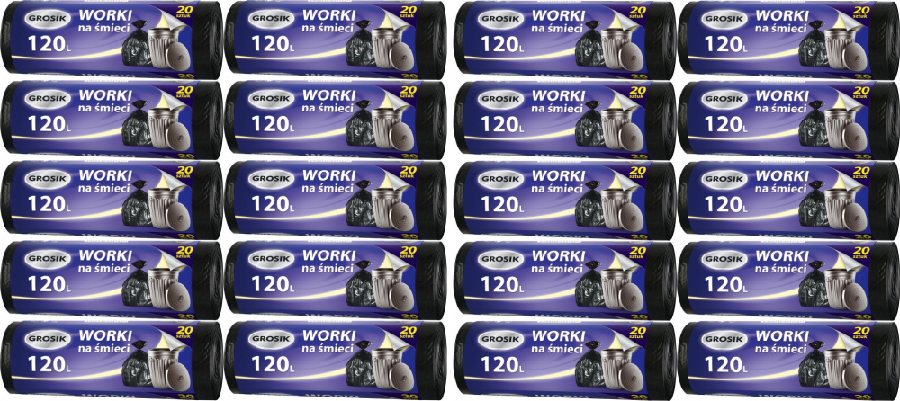 20x Worki na śmieci Grosik, na odpady zmieszane, 120l, 20 sztuk, czarny