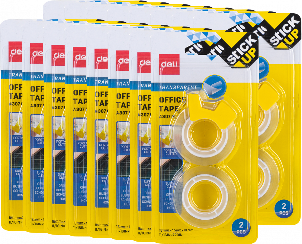 16x Taśma klejąca Deli Stick Up, 18mmx18.3m, 2 sztuki, przezroczysty