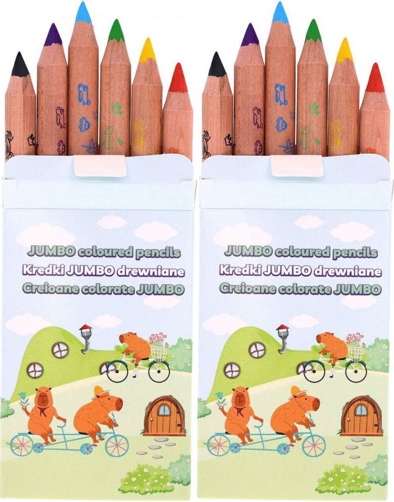 2x Kredki ołówkowe Strigo Jumbo Capybara, 6 sztuk, mix kolorów + temperówka