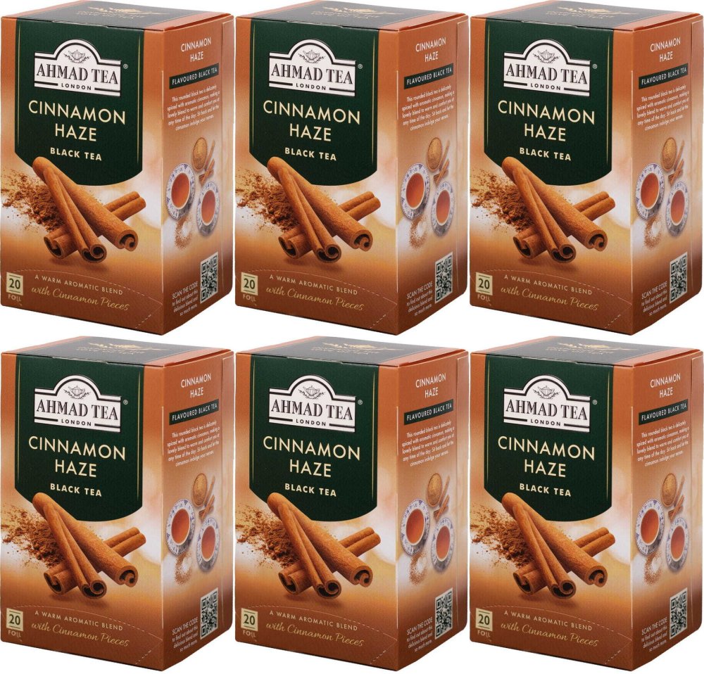 6x Herbata czarna aromatyzowana w kopertach Ahmad Tea London Cinnamon Haze, 20 sztuk x 2g