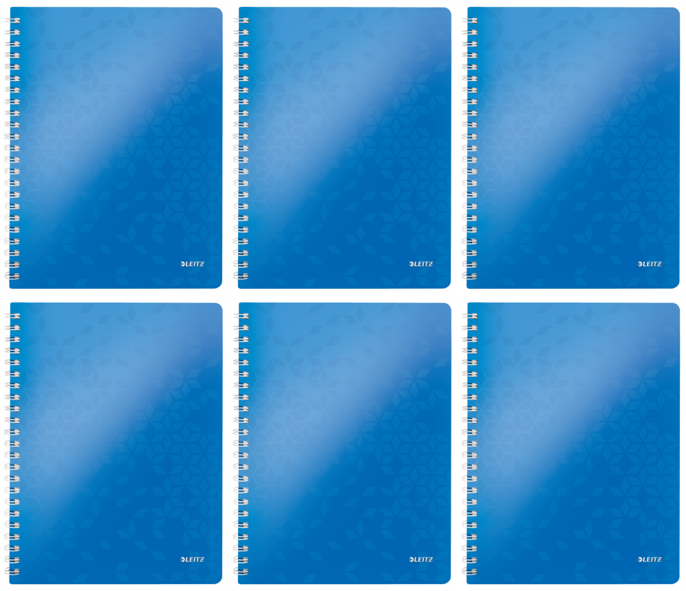 6x Kołonotatnik Leitz Wow, A4 , w kratkę, 80 kartek, okładka PP, niebieski