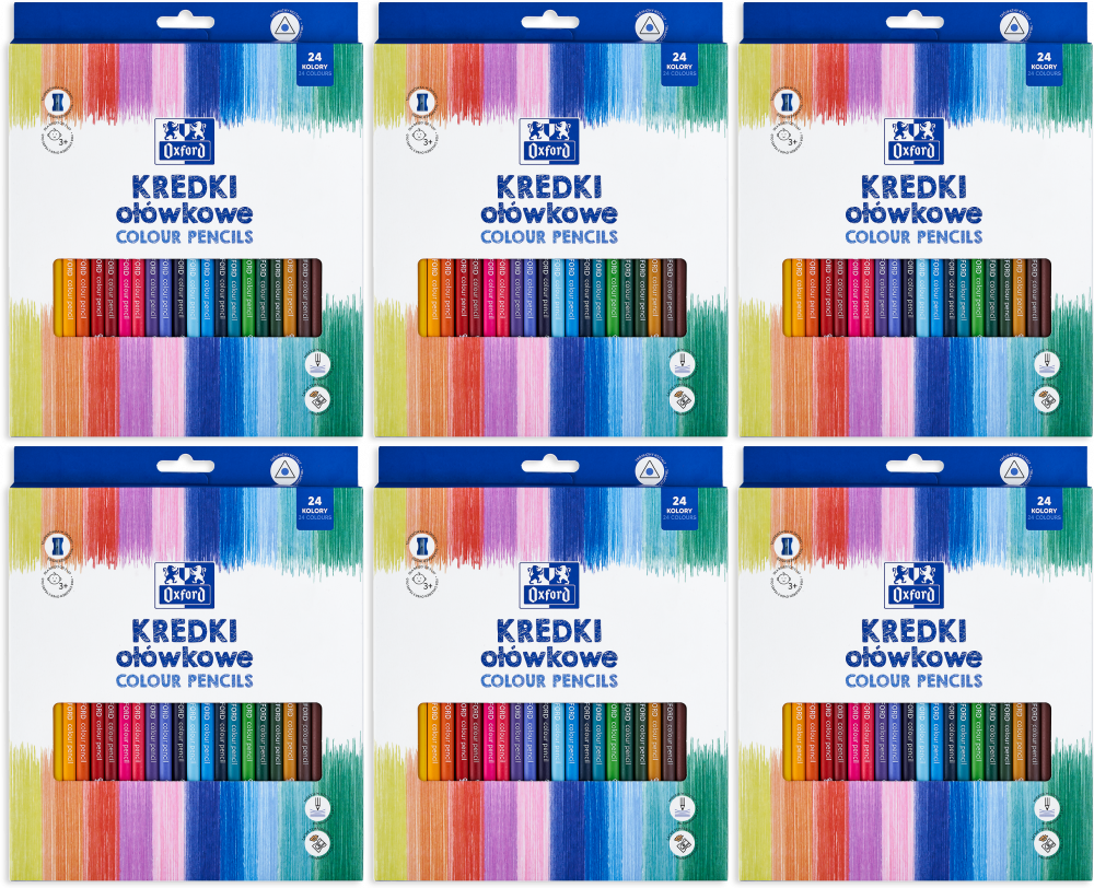 6x Kredki ołówkowe Oxford Regular, 24 sztuki + temperówka, mix kolorów