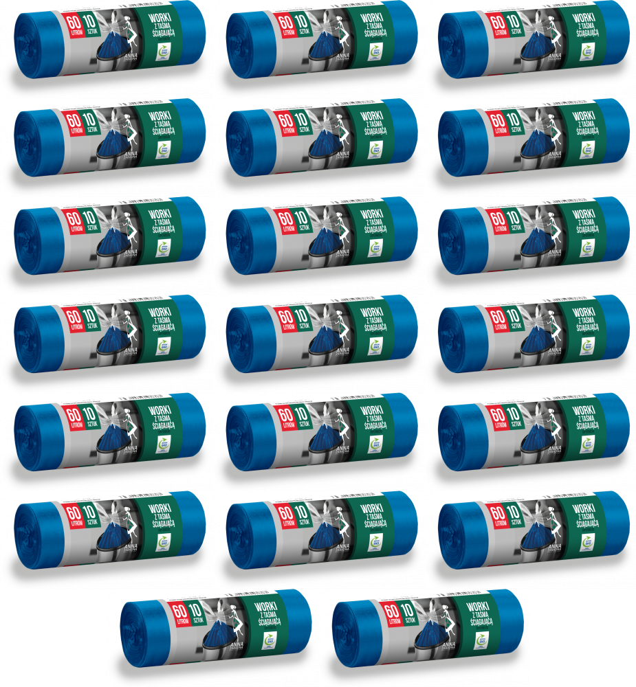 20x Worki na śmieci Anna Zaradna, na odpady zmieszane, supermocne, 60l, 10 sztuk, niebieski