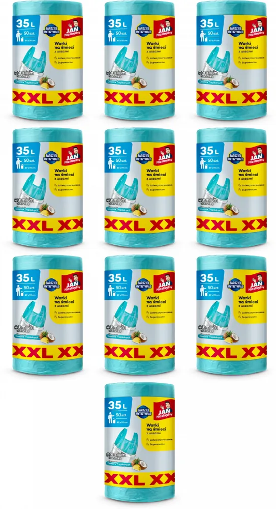 10x Worki na śmieci Jan Niezbędny T-shirt, HDPE, zapachowe, na odpady zmieszane, 35l, 50 sztuk, niebieski