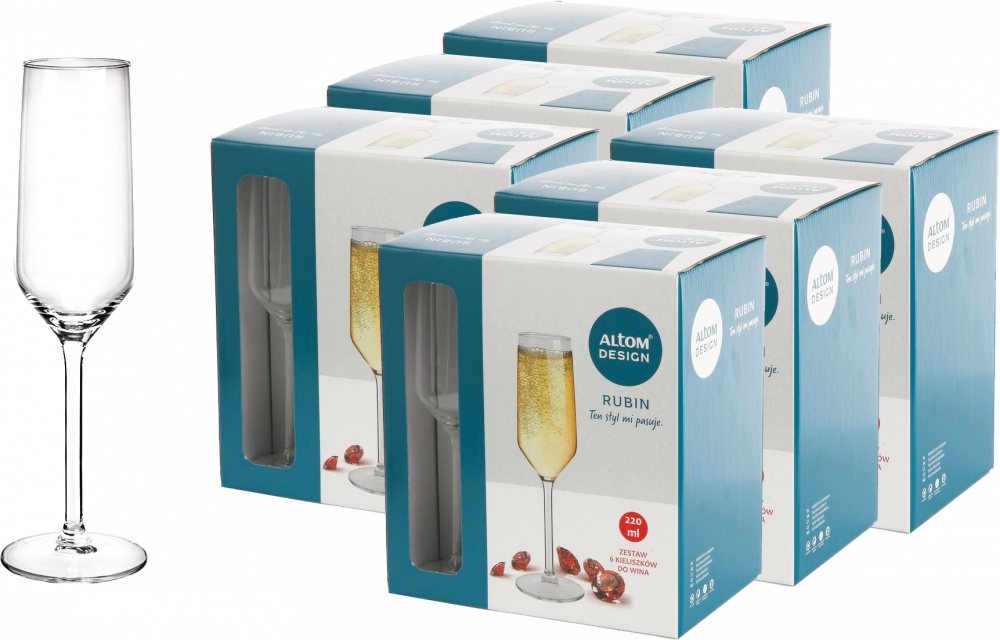 6x Kieliszki do szampana Altom Design Rubin, 220ml, szkło, komplet 6 sztuk, przezroczysty