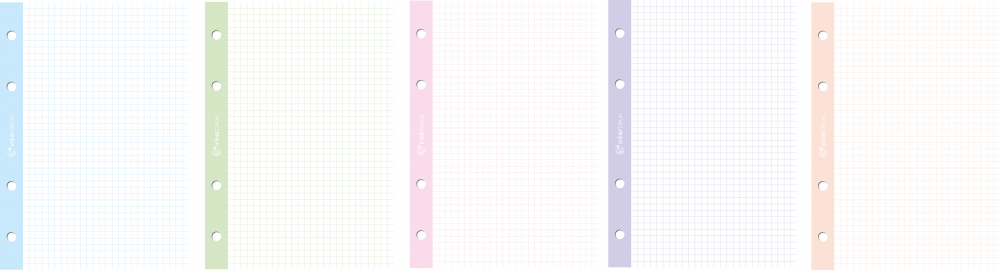 5x Wkład do segregatora w kolorową kratkę Interdruk, A4, 50 kartek, kolorowy margines