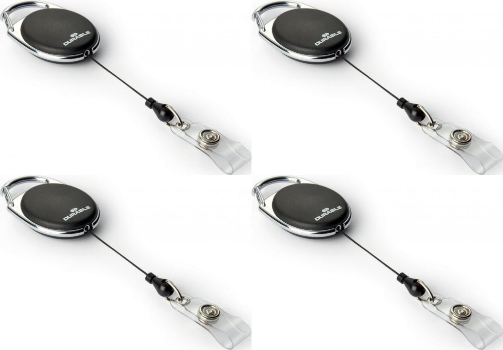 4x Mechanizm ściągający Style, metalowe zapięcie - klip, linka 80cm, 10 sztuk, czarny