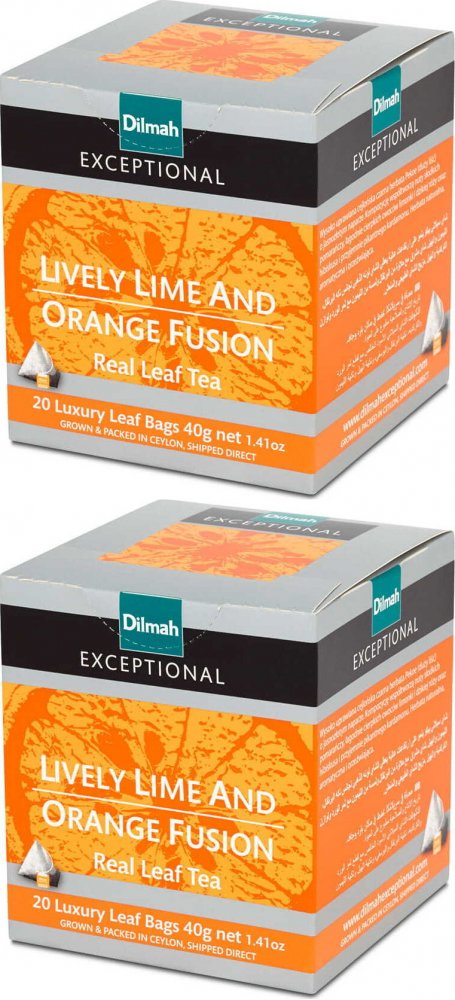 2x Herbata czarna w piramidkach Exceptional Dilmah Lively Lime and Orange Fusion, kardamon i pomarańcza, 20 sztuk x 2g