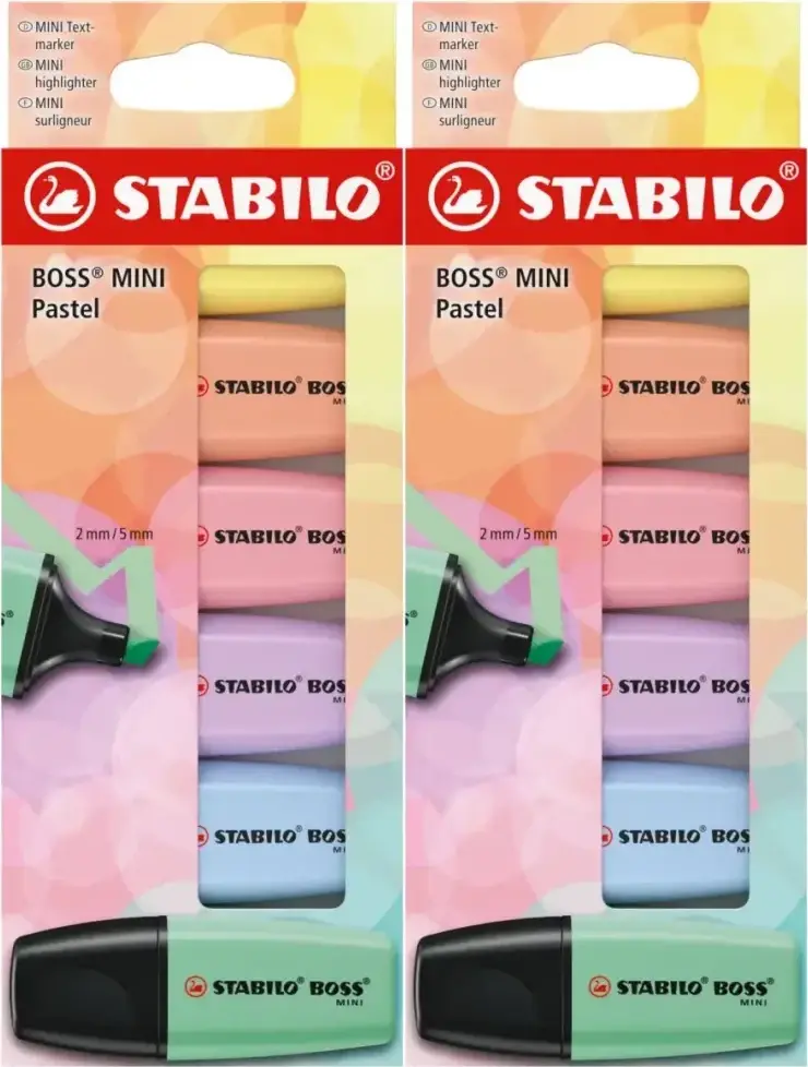 2x Zakreślacze Stabilo Boss Mini Pastel, ścięta, 6 sztuk, mix kolorów pastelowych