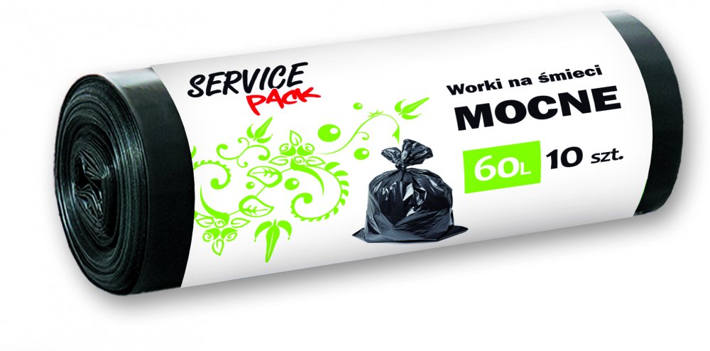 Worki na śmieci Service Pack, mocne, na odpady zmieszane, 60l, 10 sztuk, czarny