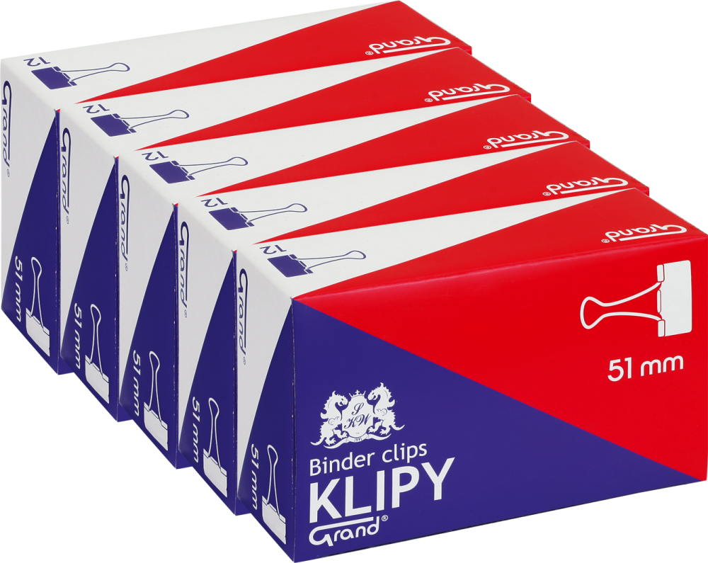 5x Klip biurowy Grand, 51 mm, 12 sztuk, czarny