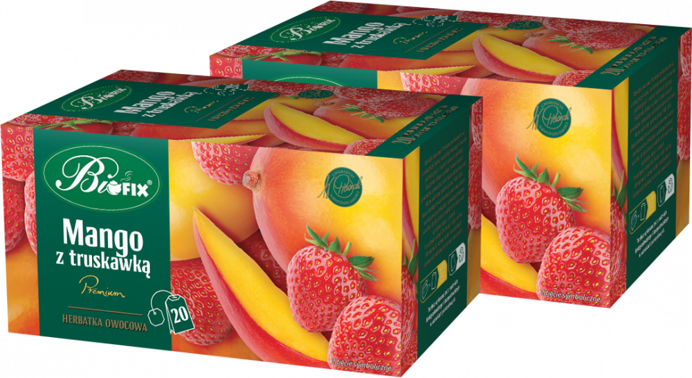 2x Herbata owocowa w kopertach BiFix Premium, mango z truskawką, 20 sztuk x 2g