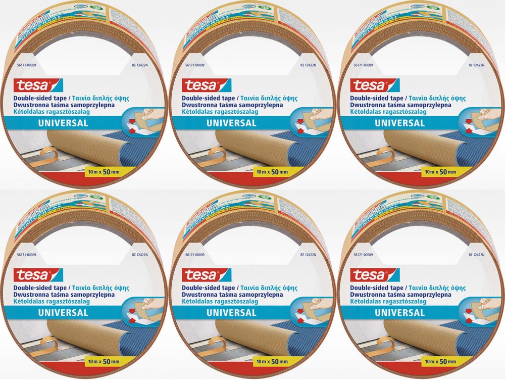 6x Taśma dwustronna do wykładzin Tesa Universal Standard, 50mm x 10m, biały