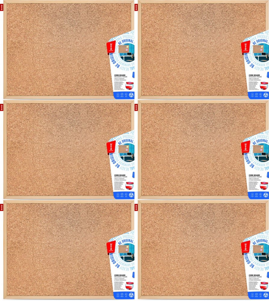 6x Tablica korkowa MemoBe, w ramie drewnianej, 60x50cm, brązowy