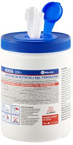 Chusteczki nawilżane do dezynfekcji rąk i powierzchni Merida DDR+, w rolce 15m, 100 sztuk