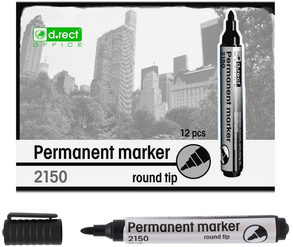 12x Marker permanentny D.Rect 2150, okrągła, 1-3mm, czarny