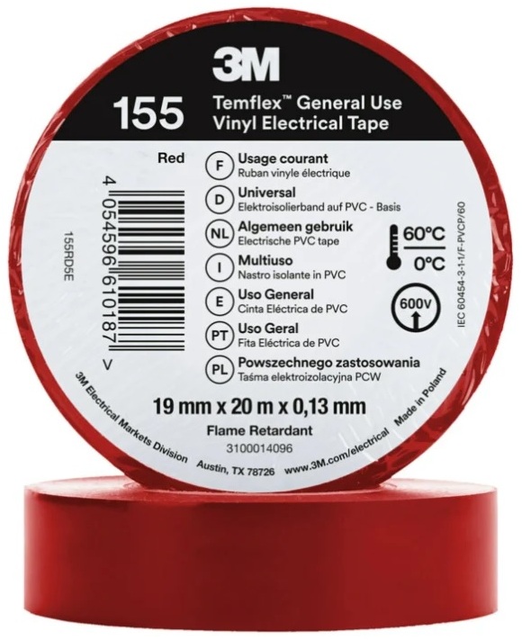 Taśma izolacyjna 3M Temflex 155, 19mmx20m, czerwony