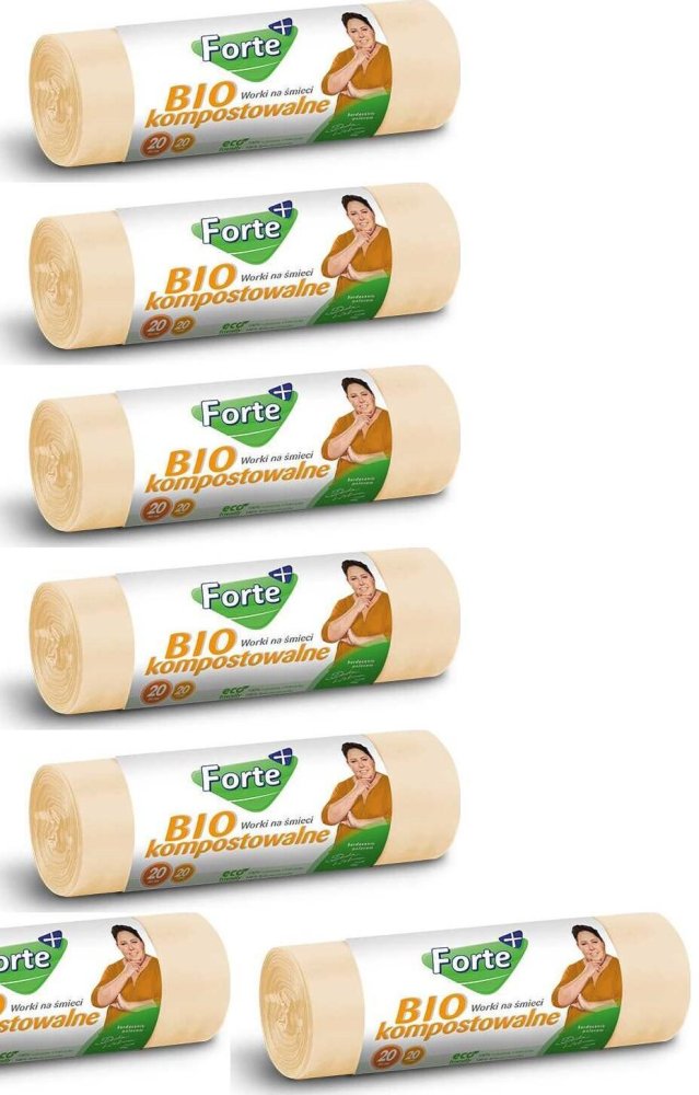 7x Worki na śmieci Forte+, kompostowalne, na odpady BIO, 20l, 20 sztuk, beżowy