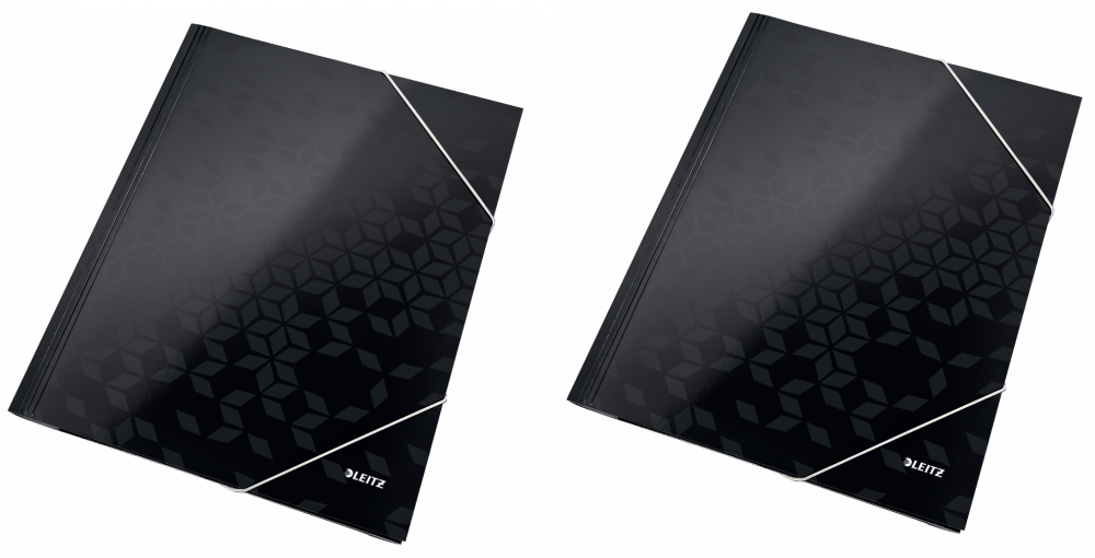 2x Teczka kartonowa z narożną gumką Leitz Wow, A4, 300g/m2, 15mm, czarny