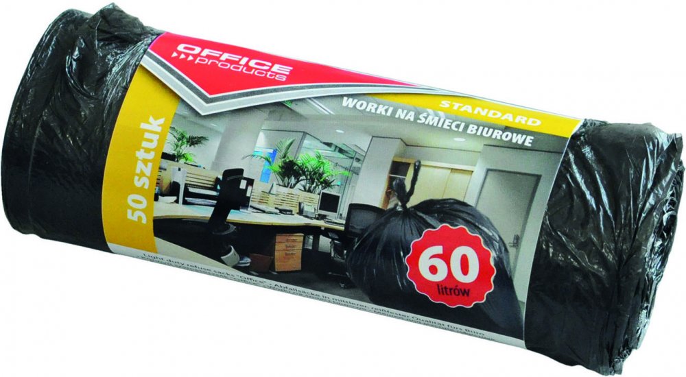 Worki na śmieci Office Products, na odpady zmieszane, 60l, 50 sztuk, czarny