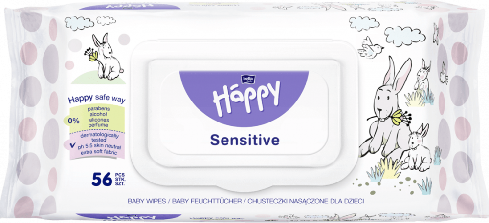 Chusteczki nawilżane Bella Happy Sensitive Aloe, 56 sztuk
