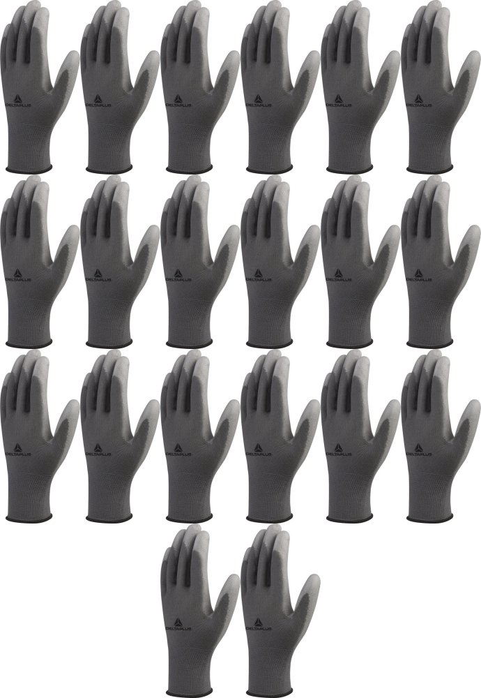 20x Rękawice robocze Delta Plus VE702GR, powlekane, rozmiar 10, szary