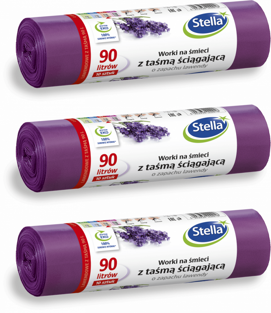 2x Worki na śmieci Stella, na odpady zmieszane, ekologiczne, 90l, 10 sztuk, lawendowe, fioletowy
