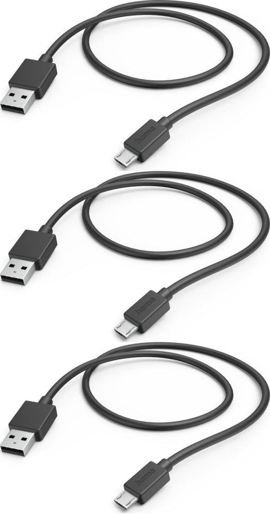 3x Kable ładujący Hama micro USB/USB-A, 1m, czarny