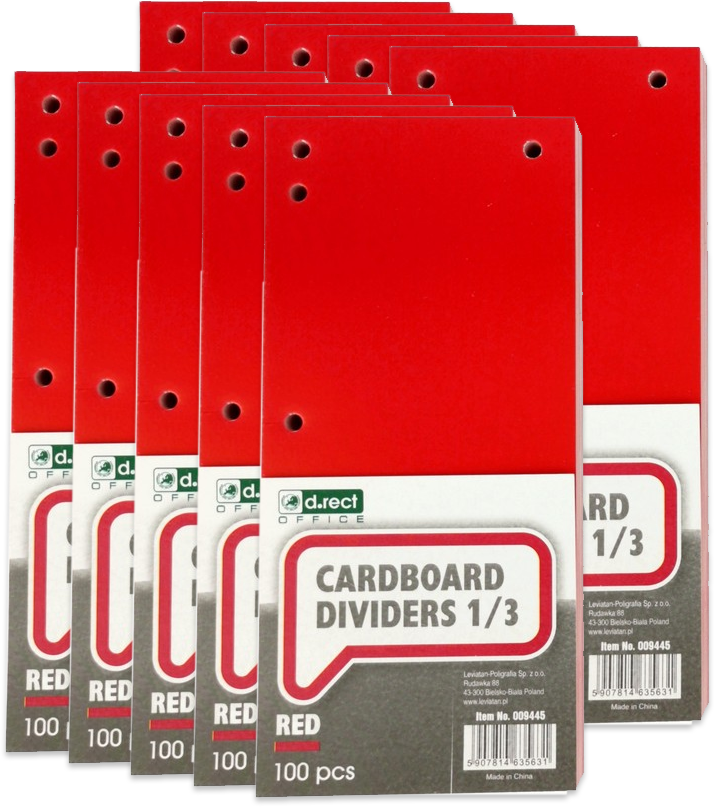 10x Przekładki kartonowe D.Rect, 1/3 A4, 100 kart, czerwony