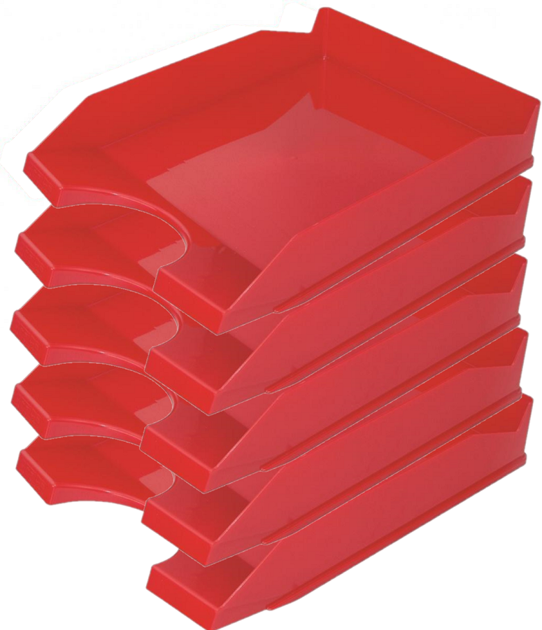 5x półka na dokumenty na biurko Office Products, A4, plastikowa, czerwony