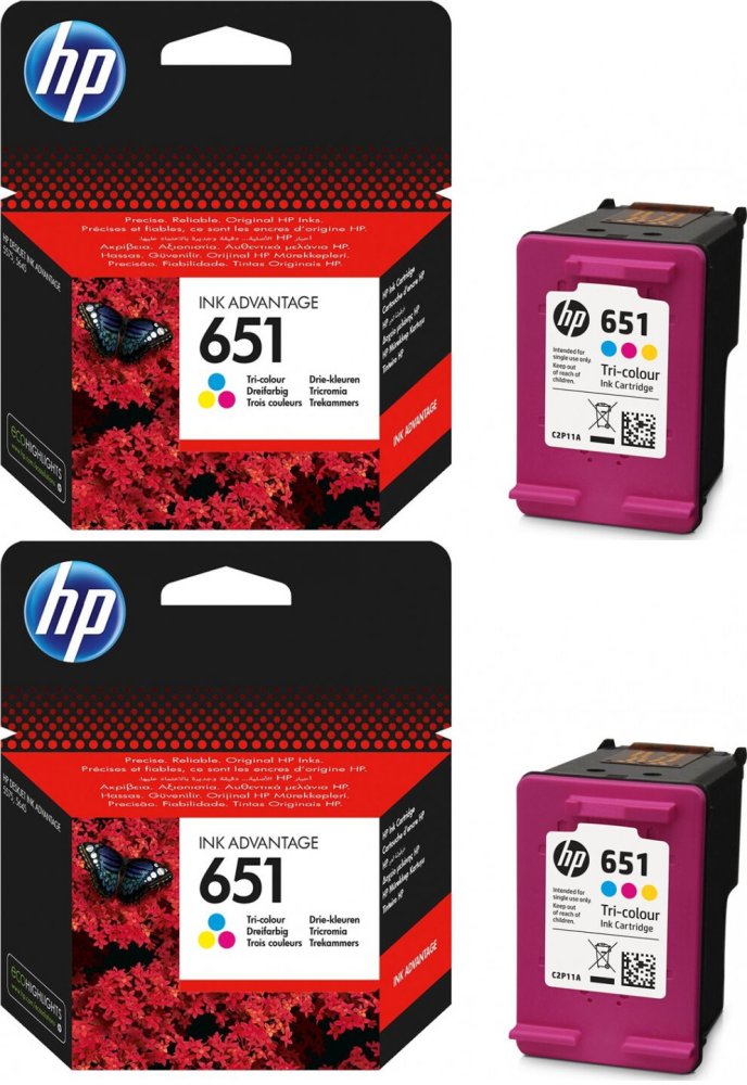 2x Tusz HP 651 (C2P11AE), 300 stron, CMY (cyan, magenta, yellow)