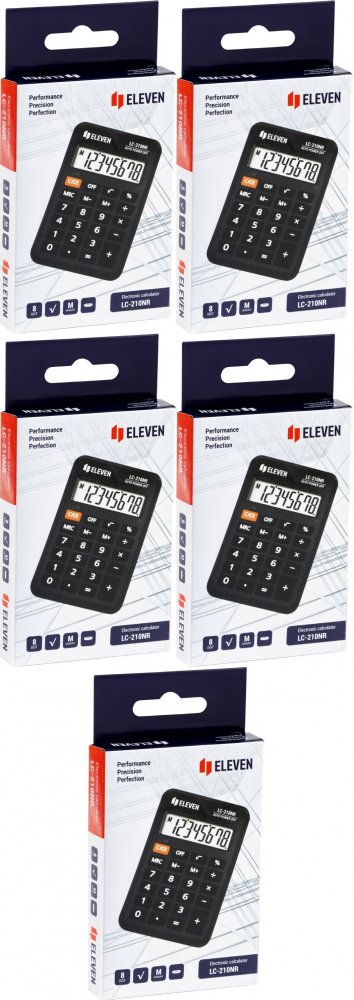 5x Kalkulator kieszonkowy Eleven LC-210NR, 8 cyfr, czarny