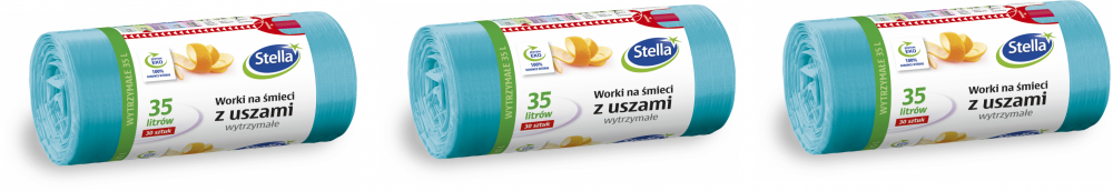 3x Worki na śmieci Stella, na odpady zmieszane, ekologiczne, 35l, 30 sztuk, turkusowy