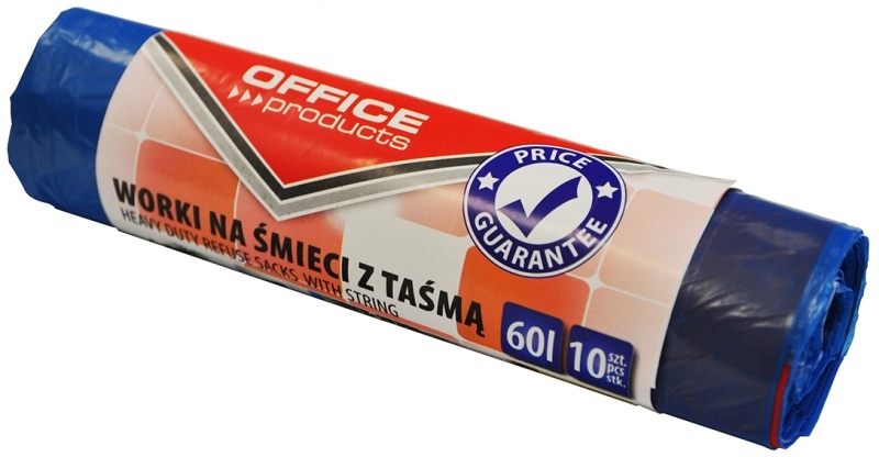 Worki na śmieci Office Products, na odpady zmieszane, 60L, 10 sztuk, niebieski