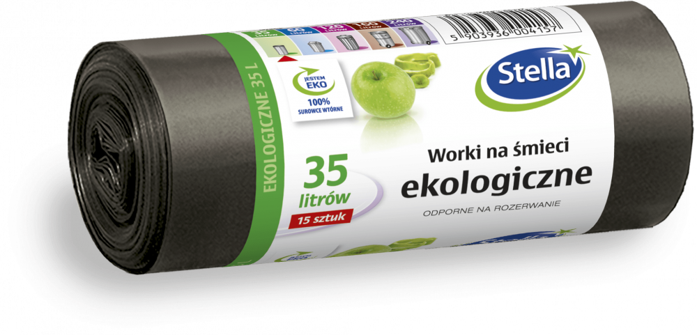 Worki na śmieci Stella, na odpady zmieszane, ekologiczne, 35l, 15 sztuk, czarny