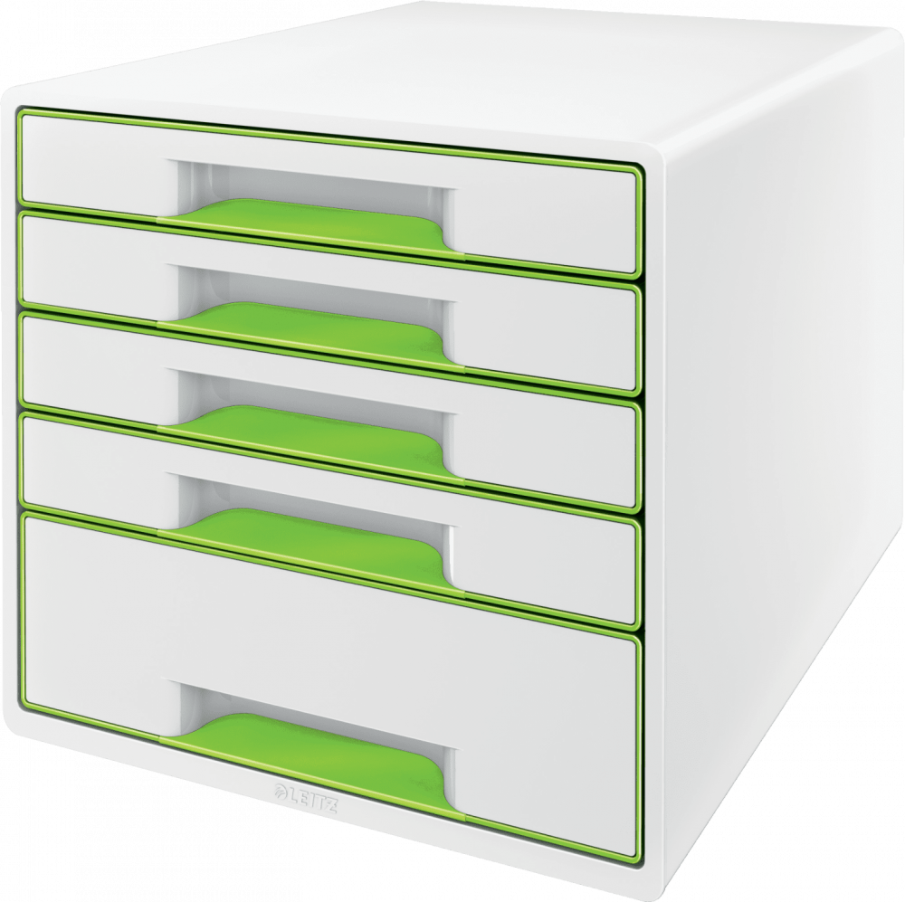 Pojemnik Leitz Wow Cube, z 5 szufladami, A4+, biało-zielony
